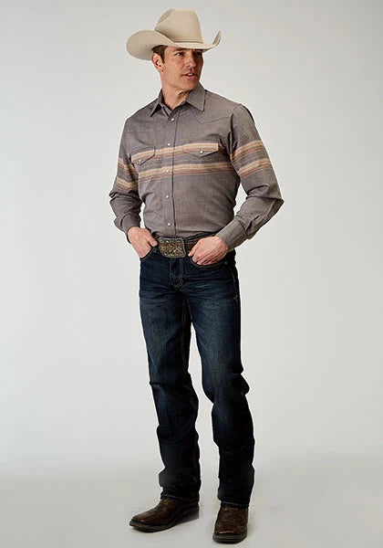 Roper 1965 Border Stripe (Grey) - Men's Western Shirt