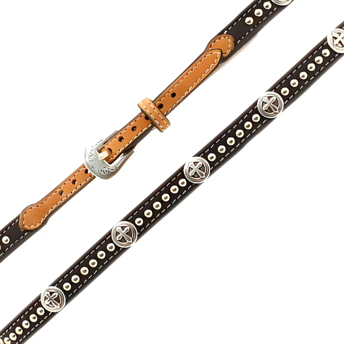 M and F Western Products Inc. Studded Cross (Black / Brown)- Leather Hat Band