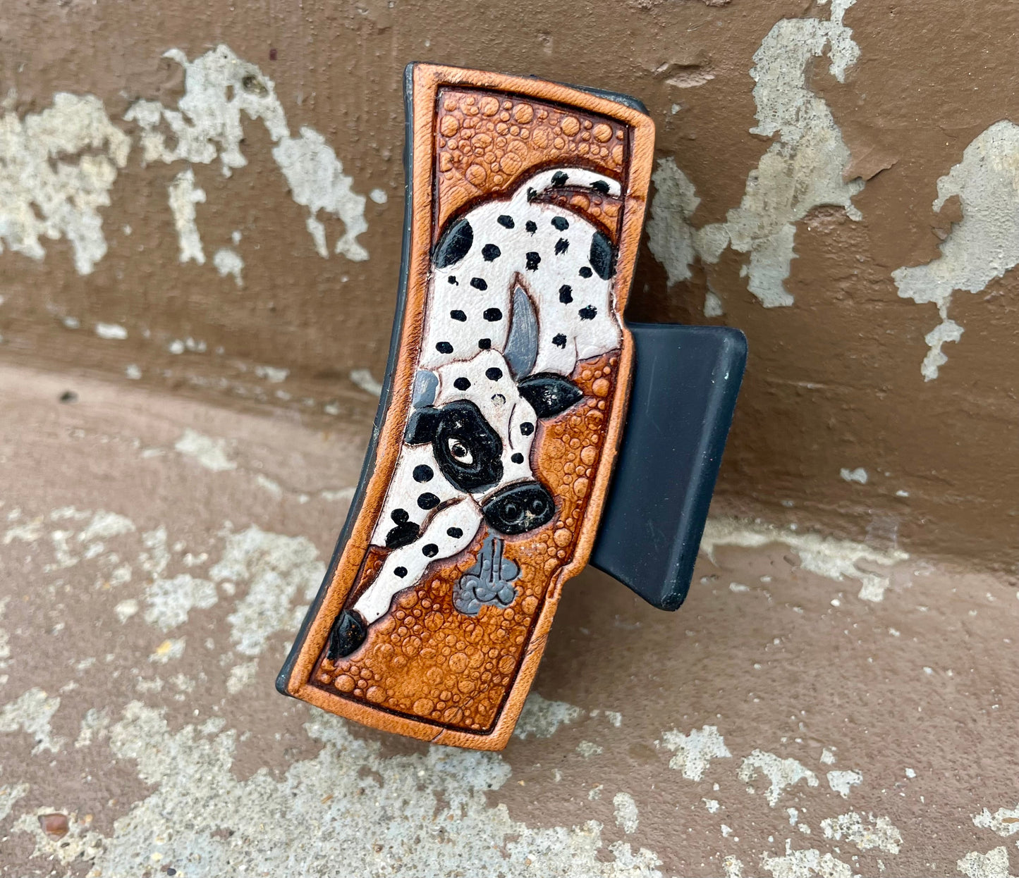 Highland Cow Tooled Leather Hair Claw Clips 3”