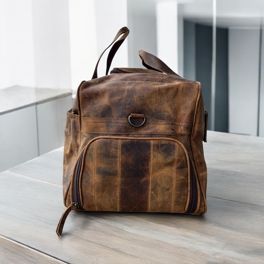 Rustic leather duffle bag