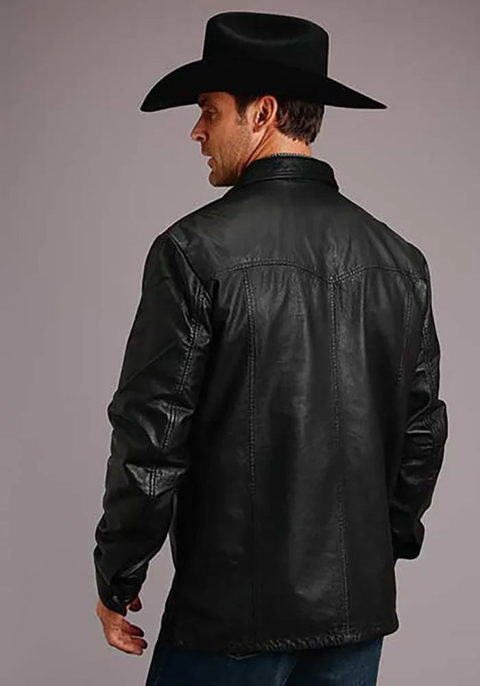 Stetson Leather Western Shirt Jacket (Black) - Men's Leather Jacket