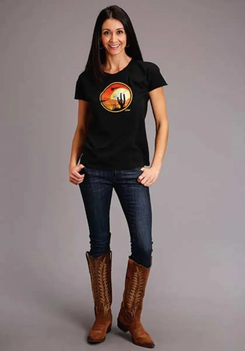Stetson Cactus and Red Sunset (Black) - Women's Short Sleeve T-Shirt