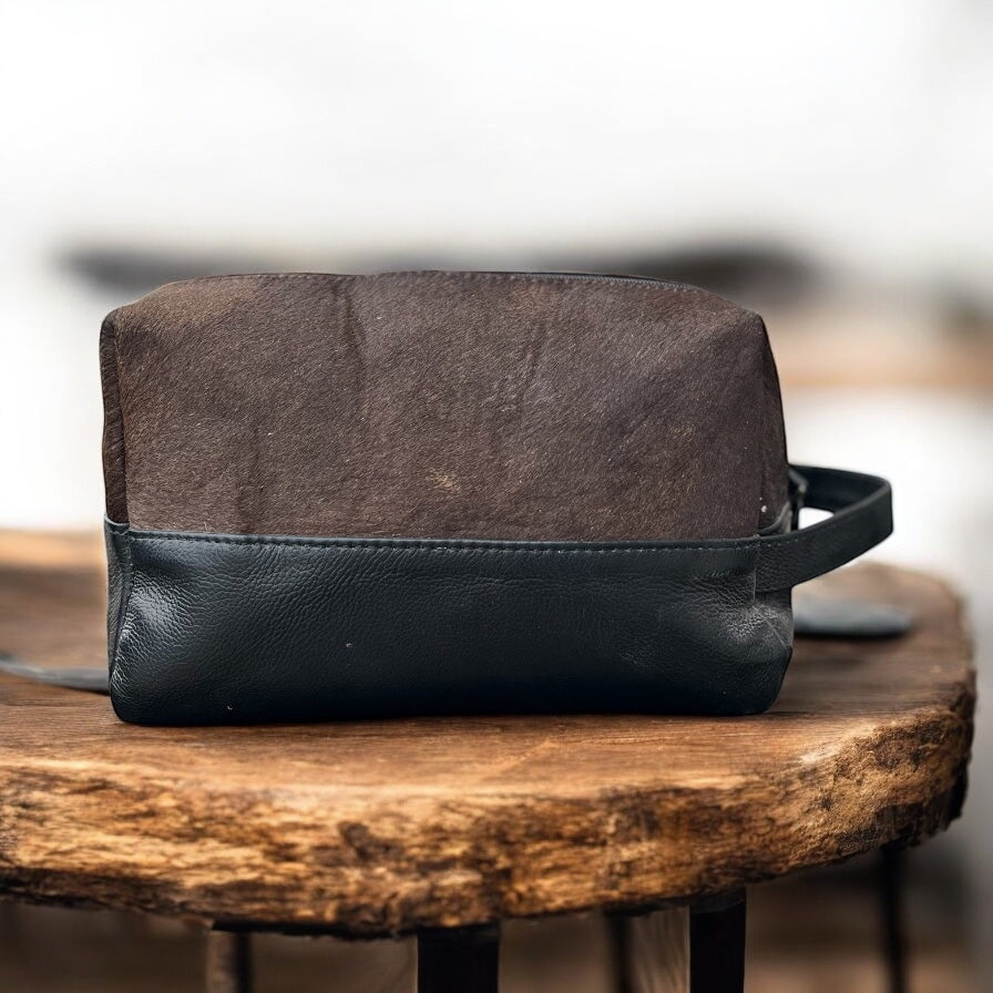 Brown cowhide toiletry bag