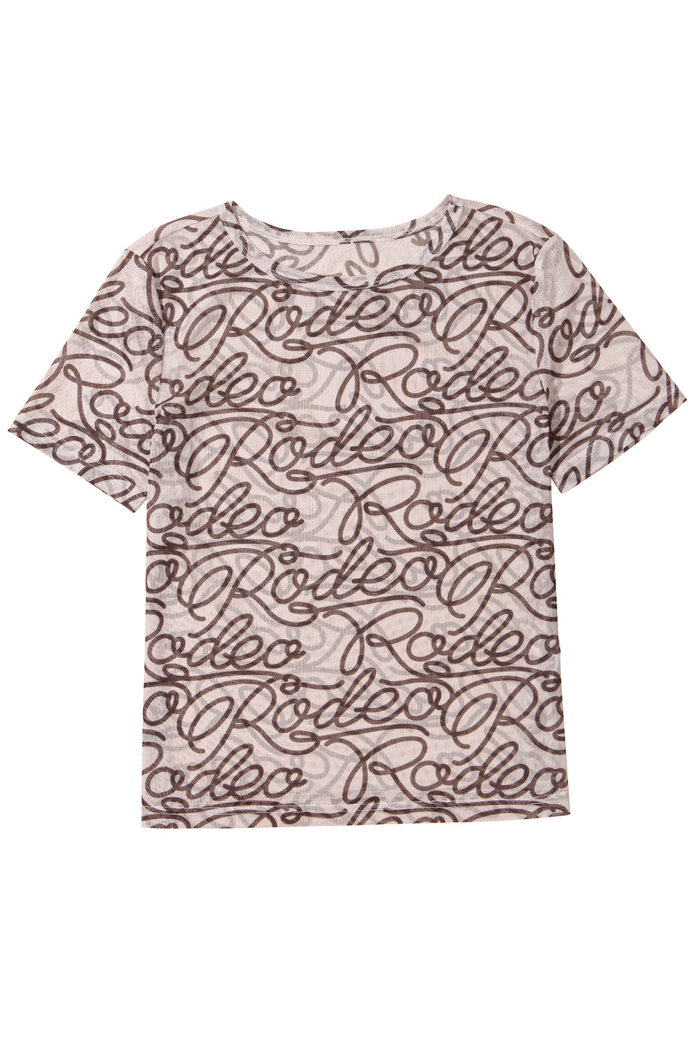 Brown Rodeo Print Round Neck Slim Fit Mesh T Shirt for Men