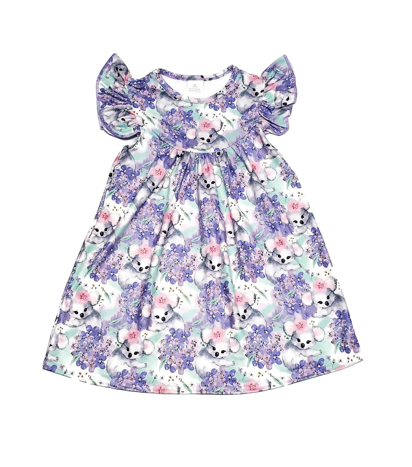 Koala and Hydrangeas Milk Silk Flutter Dress