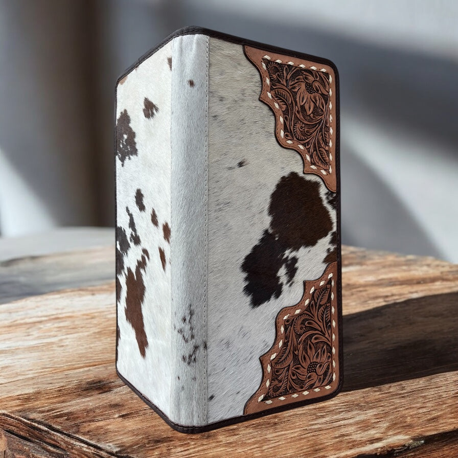 Squash blossom cowhide & tooled jewelry wallet