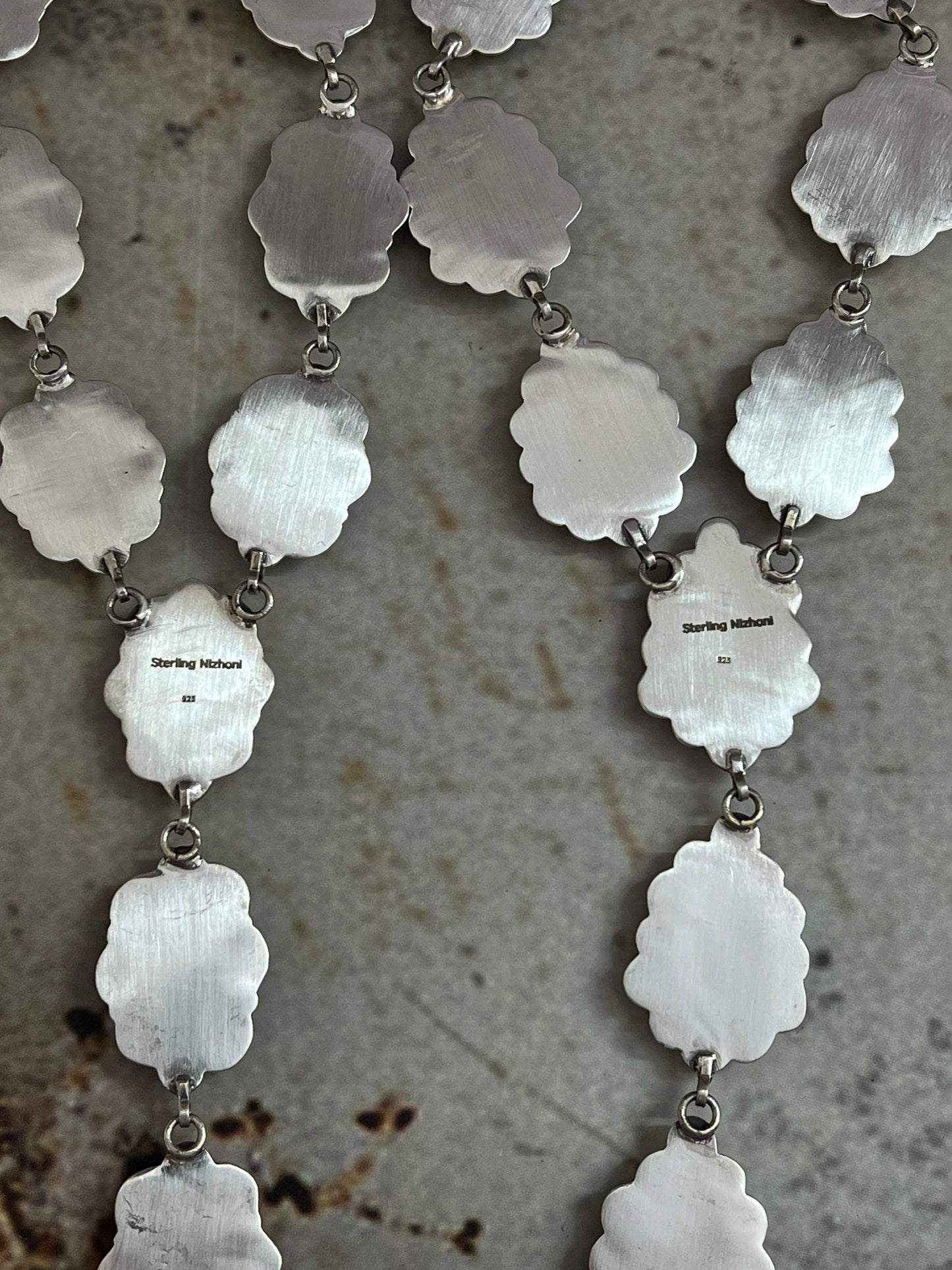 Handmade Sterling Silver White Buffalo Lariat Necklace with Signed Nizhoni