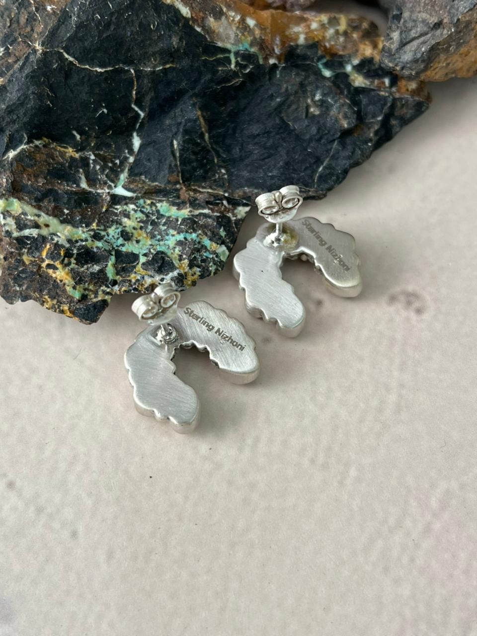 Handmade Sterling Silver Wildhorse Magnesite Post Naja Earrings "Signed Nizhoni"