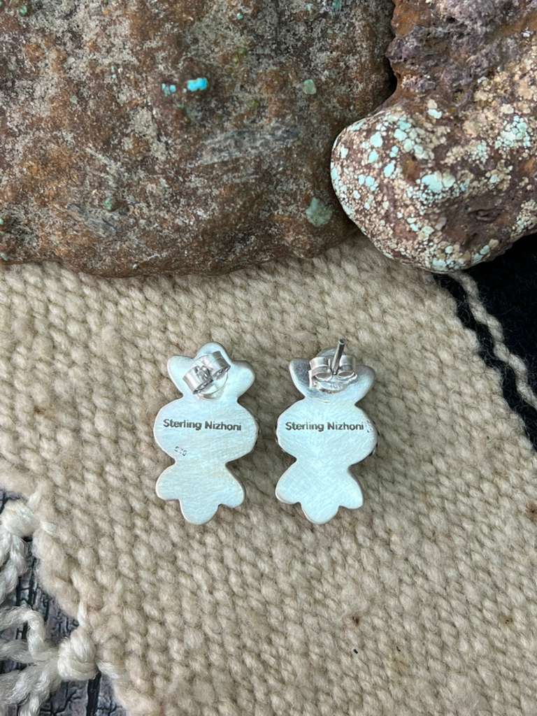 Handmade Sterling Silver Kingman Turquoise Post Studs with Signed Nizhoni