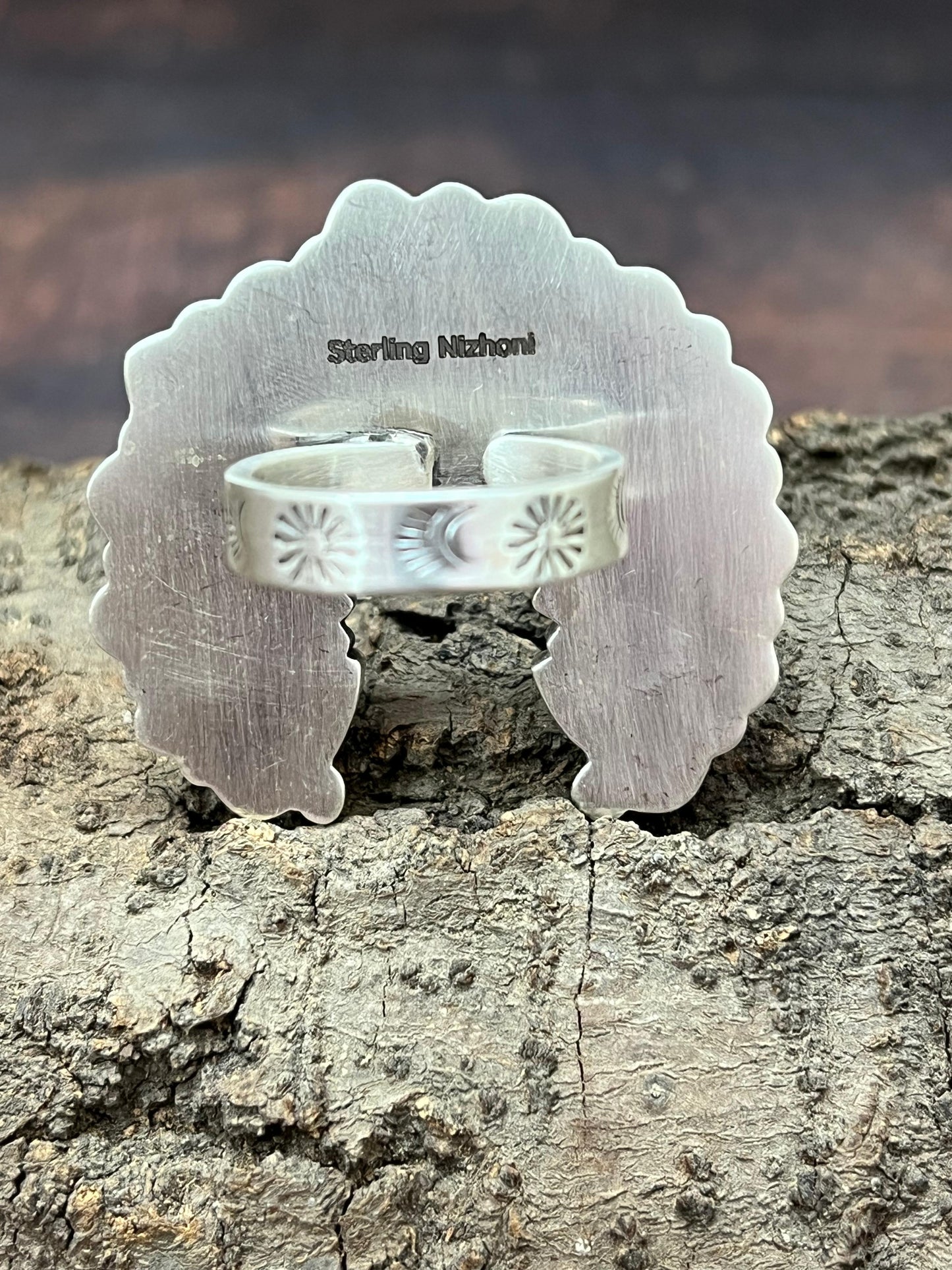 Handmade Sterling Silver Sonoran Mountain Turquoise Naja Adjustable Ring with Signed Nizhoni (6)