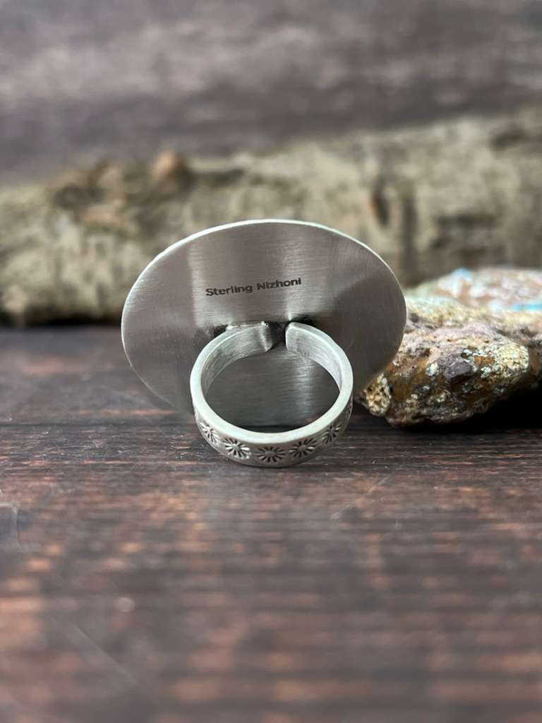 Handmade Sterling Silver Kingman Turquoise Adjustable Rings, Signed Nizhoni