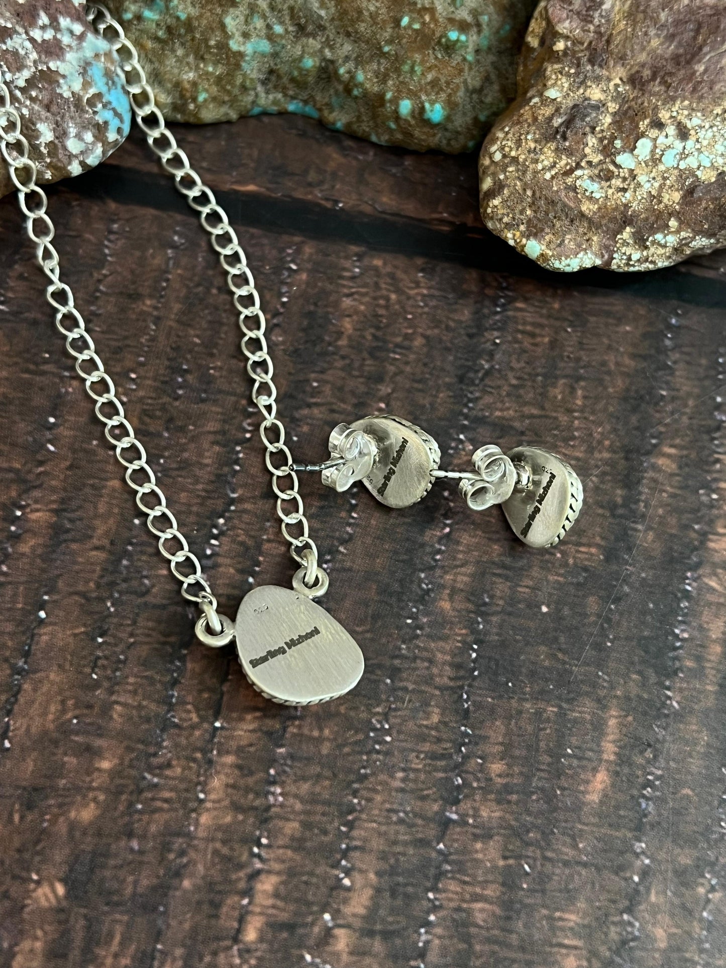 Handmade Sterling Silver Wild Horse Necklace Earrings Set with Signed Nizhoni