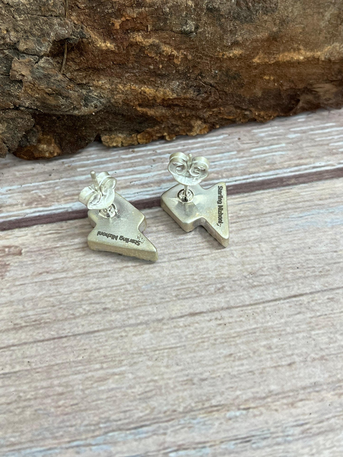 Handmade Sterling Silver Multi Stone Lightning Bolt Studs with Signed Nizhoni