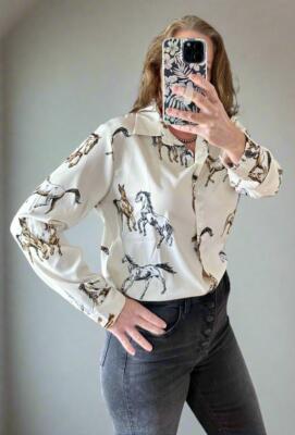 Women's Horse Shirt, Wild Horse Western Blouse, Cowgirl Button-Up Top, Rodeo Outfit, Country Concert Shirt, Western Cowgirl Clothing