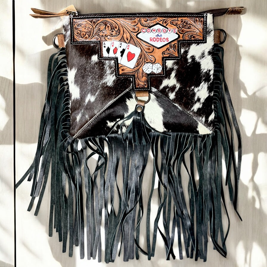 Cards tooled & cowhide crossbody bag
