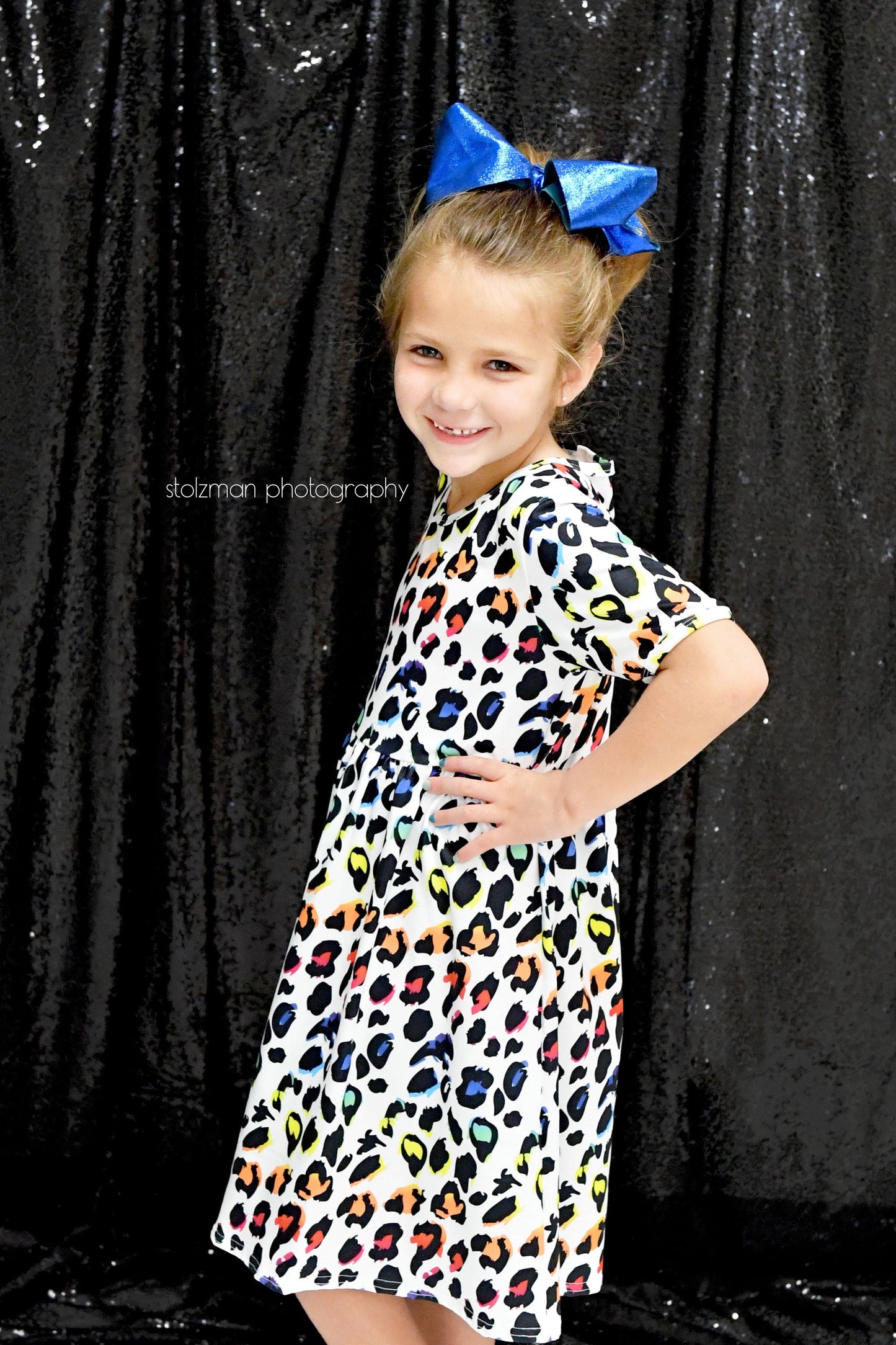 Rainbow Leopard Short Sleeved Milk Silk Dress
