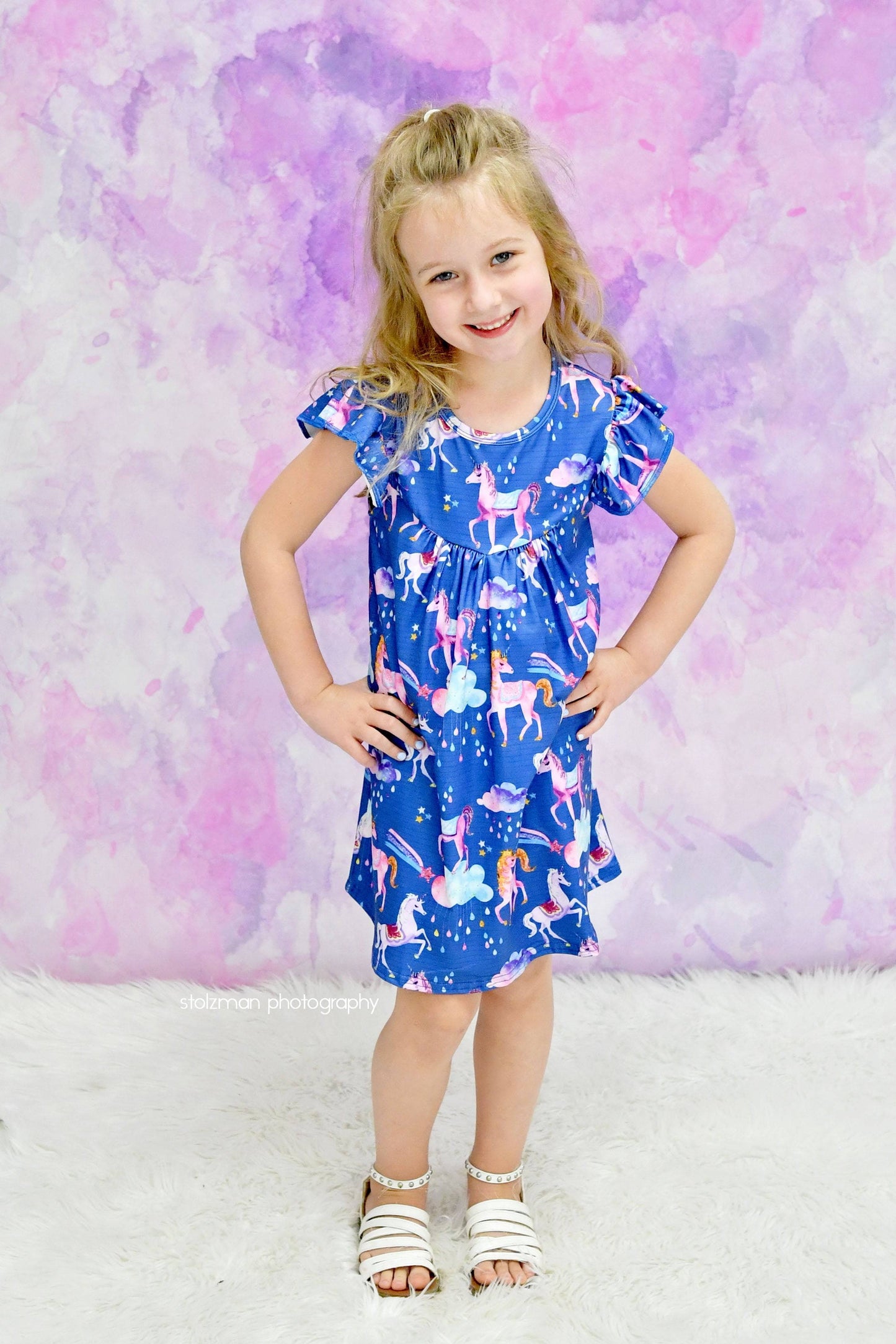 Sparkle Unicorn Milk Silk Flutter Dress