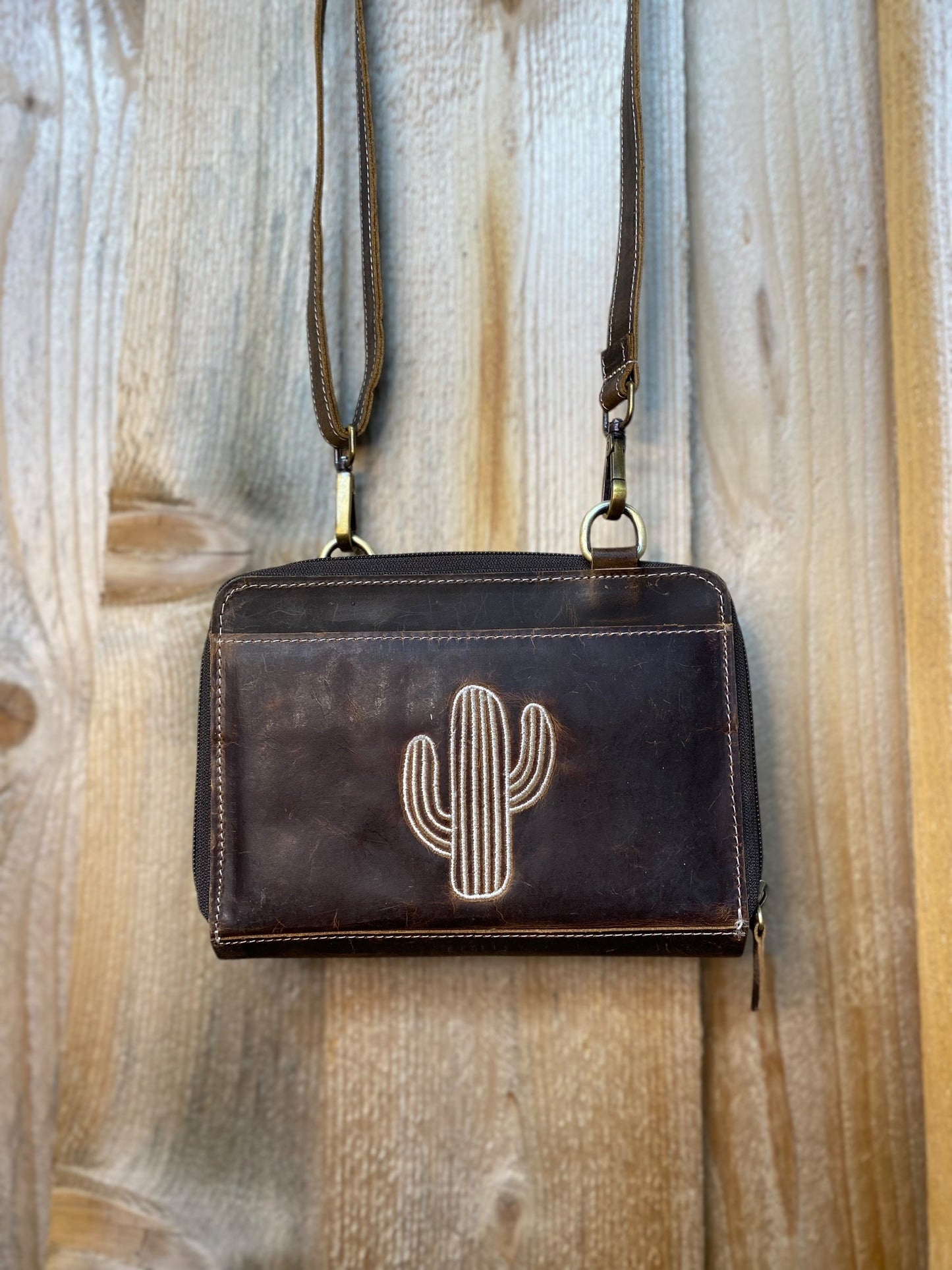 Cactus Rustic Leather All Tooled Leather Crossbody