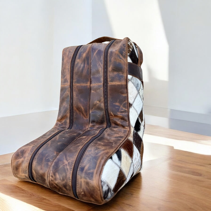 Patchwork cowhide boot cover