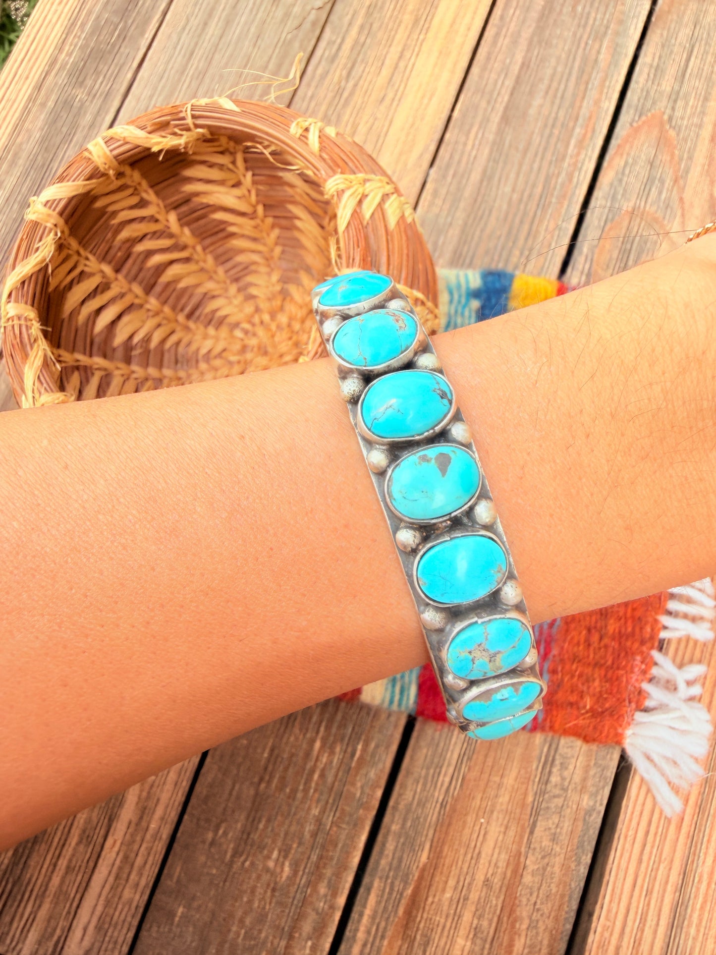 Handcrafted Kingman Turquoise & Sterling Silver Cuff Bracelet by Bobby Johnson