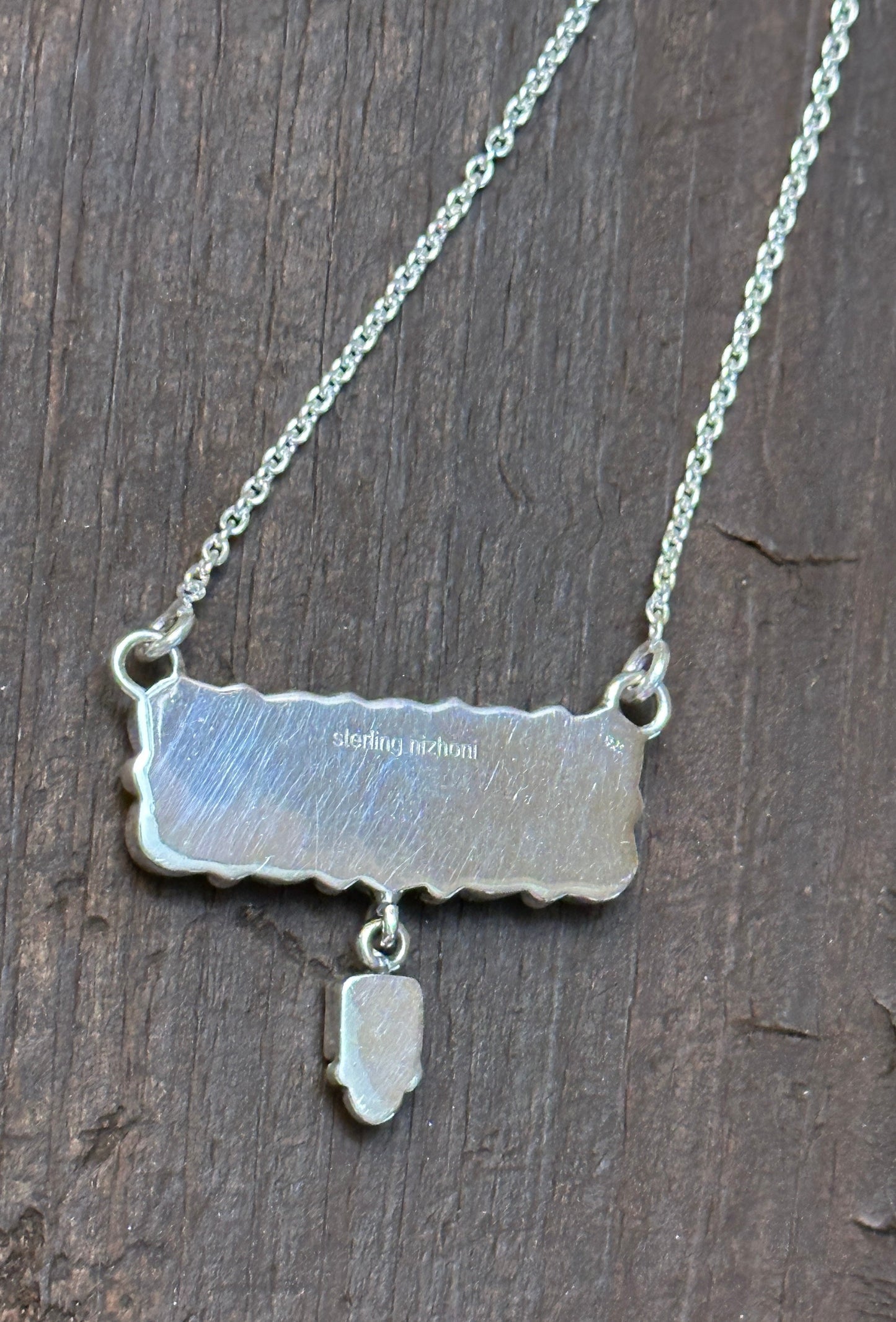 Handmade Sterling Silver & Wild Horse Tear Drop Dangle, Bar Necklace