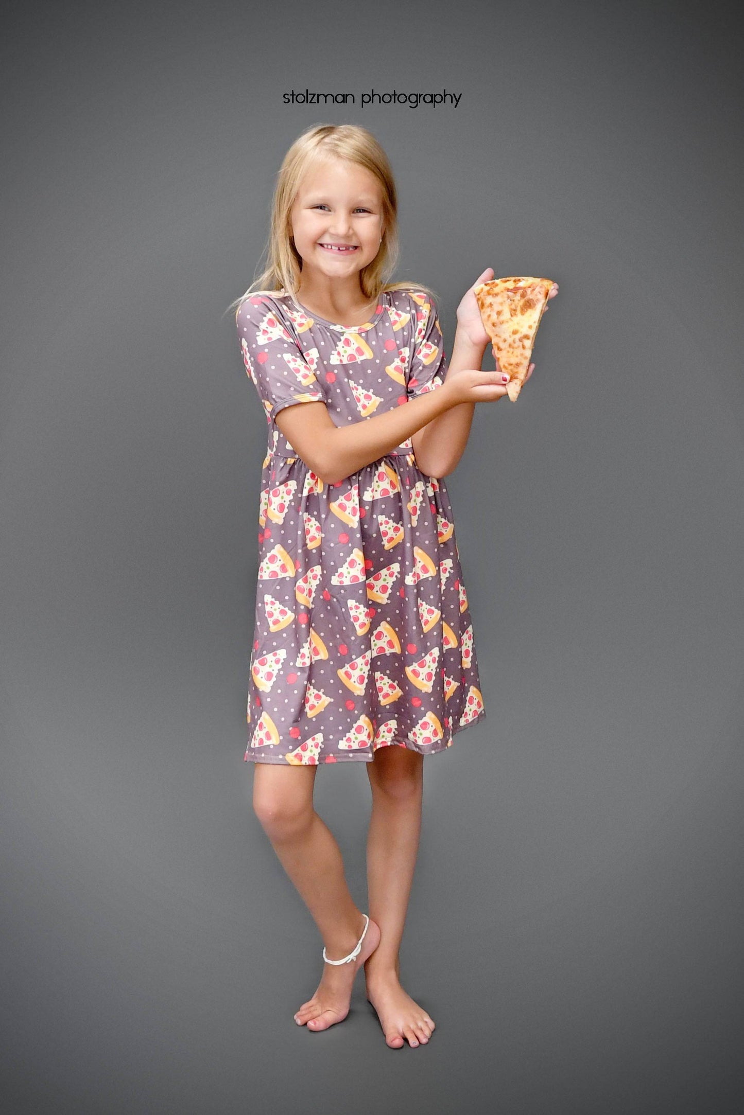 Pizza Short Sleeve Milk Silk Dress