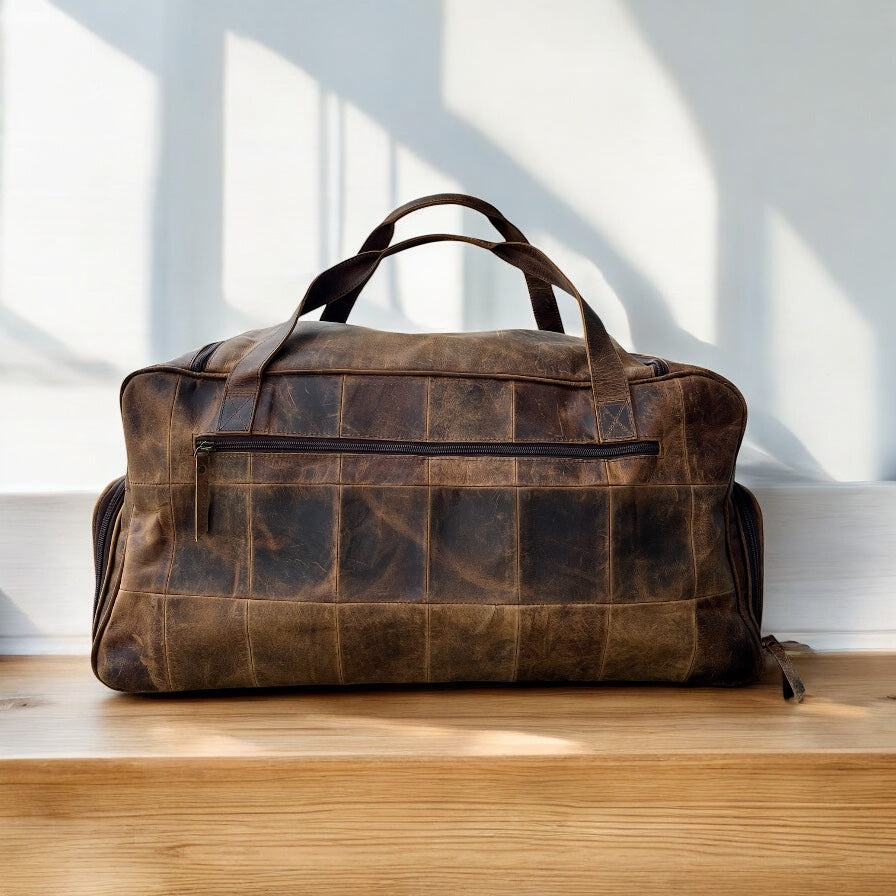 Rustic leather duffle bag