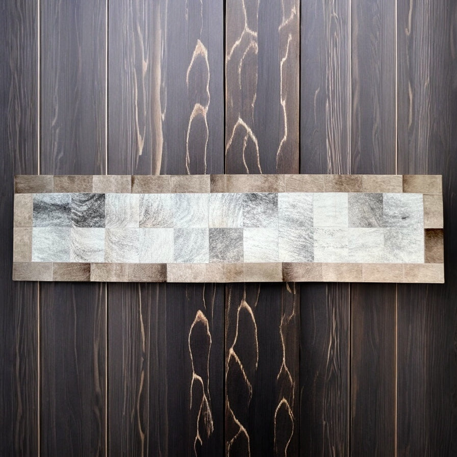 Rectangle cowhide patchwork runner rug 8x2’