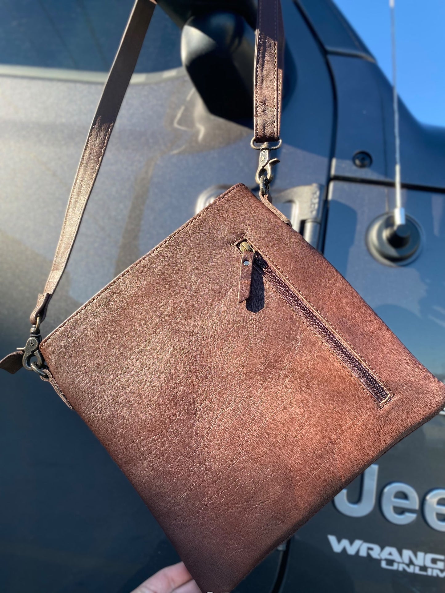 Brown Suede Leather & Tooled BootStitch Crossbody