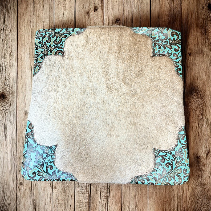 Cowhide & tooled pillow 16”