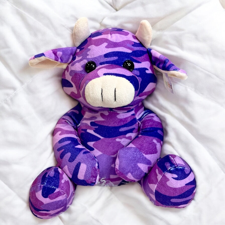Purple camo plush cow-medium farm pal