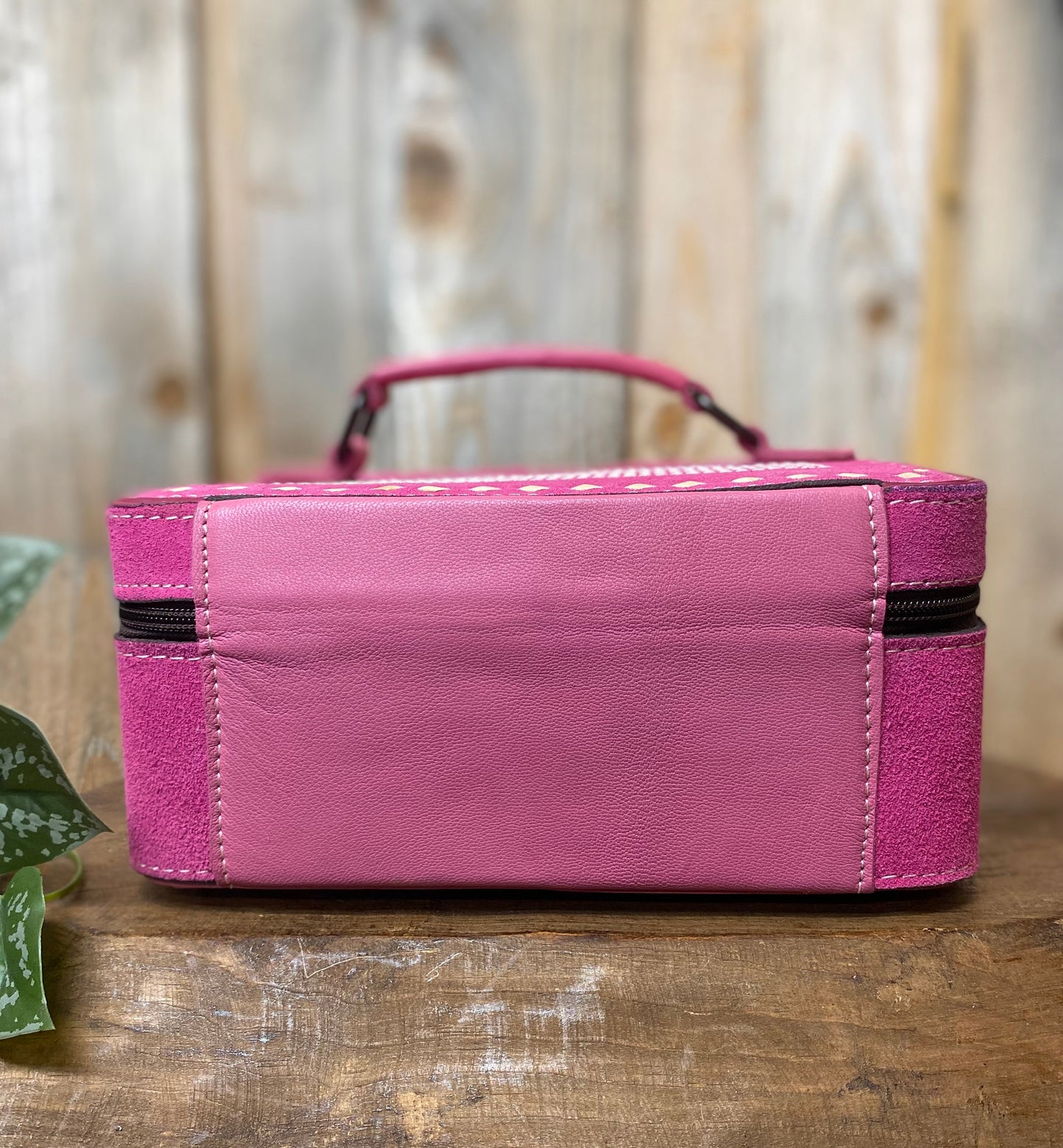 Pink BootStitch Suede Leather & Tooled Jewelry Box