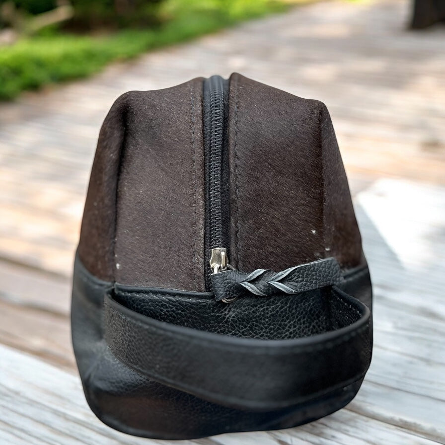 Brown cowhide toiletry bag