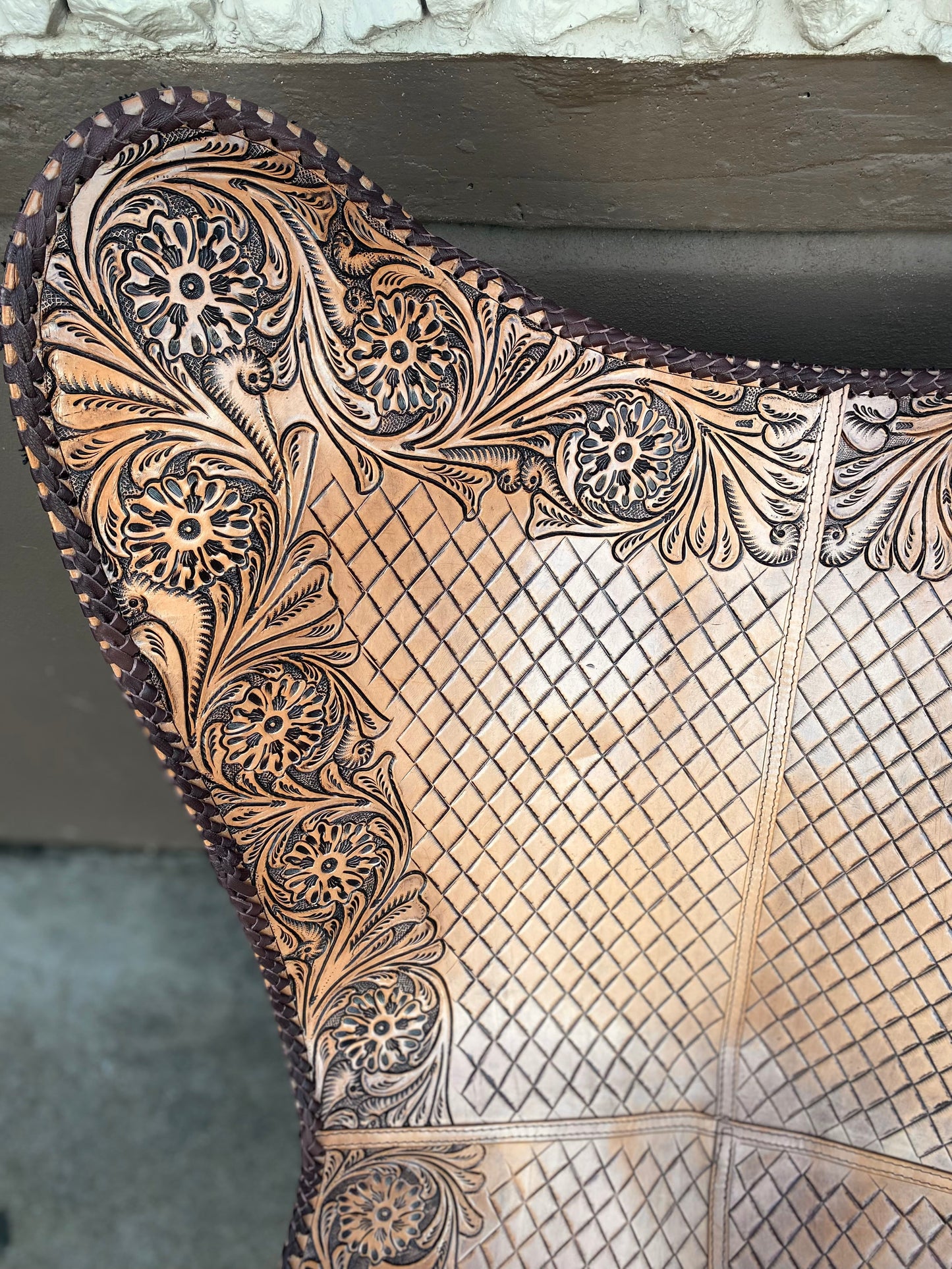 Tan Tooled Leather Butterfly Chair