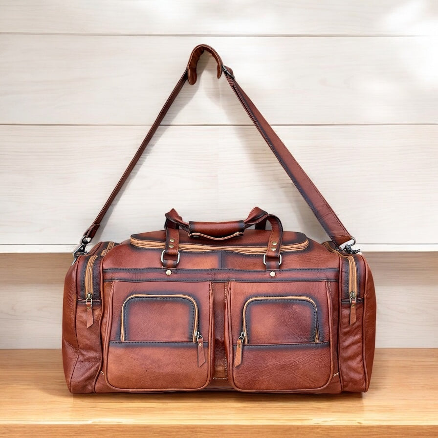 Rustic leather duffle bag