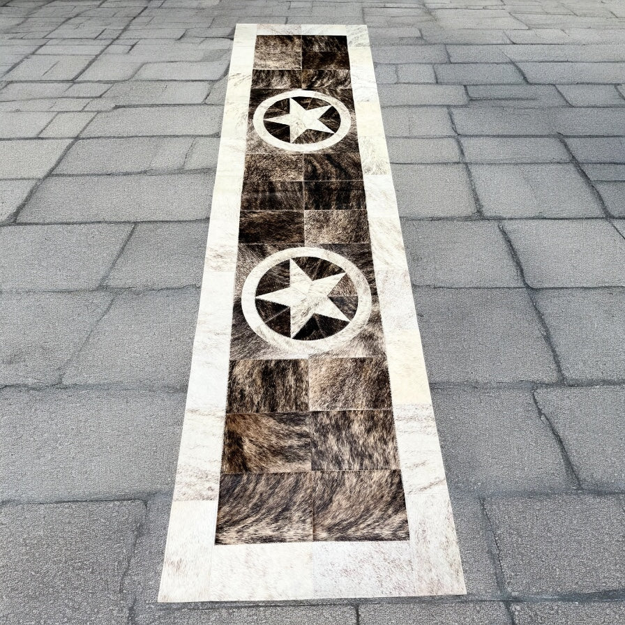Stars cowhide patchwork runner rug 8x2’