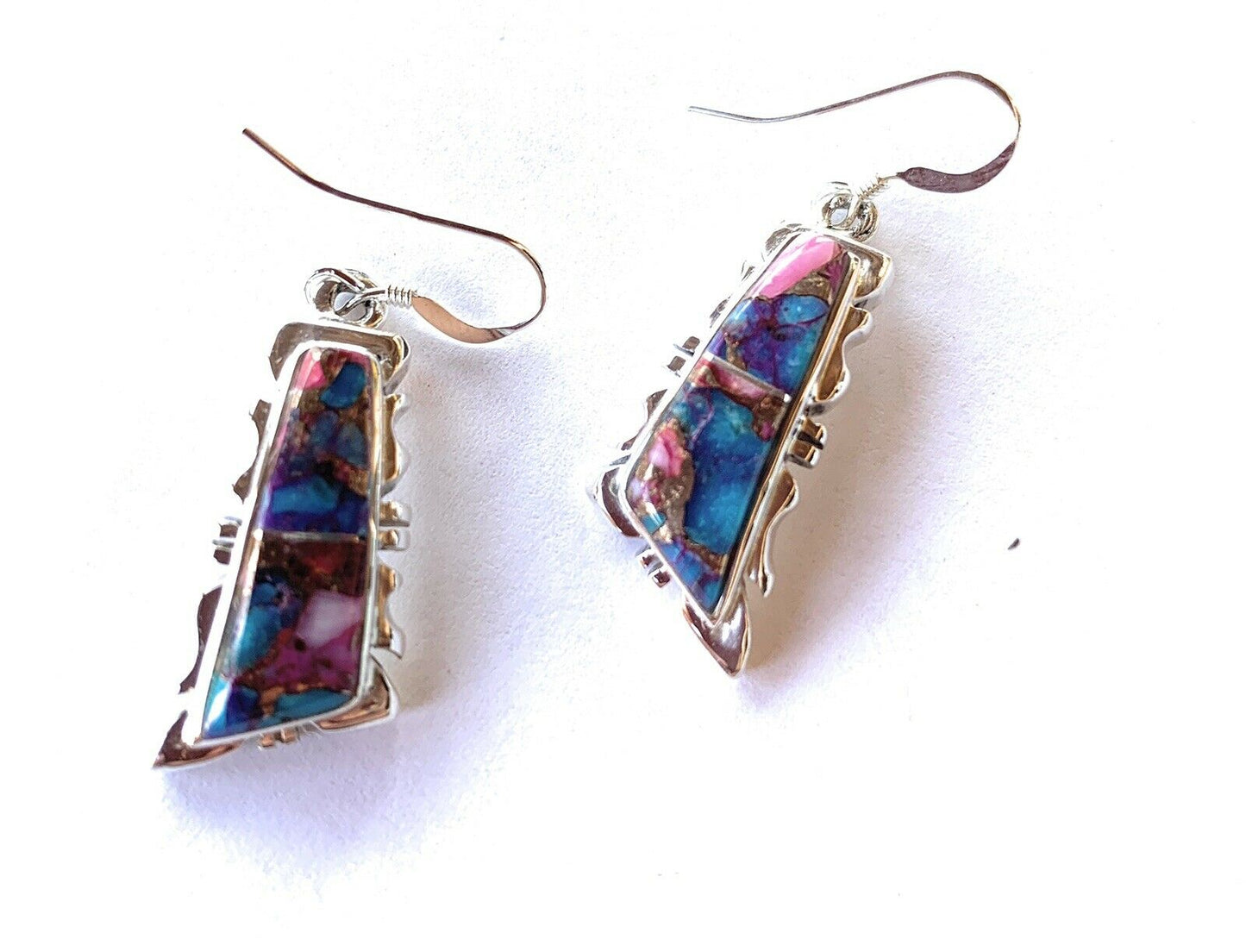 Navajo Pink Dream Mohave Sterling Silver Wavy Dangle Earrings