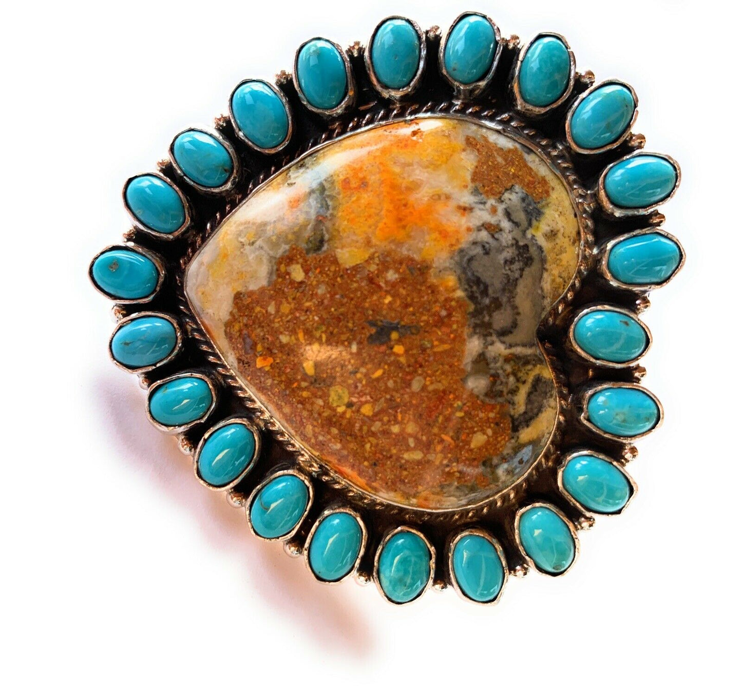 Navajo Sleeping Beauty Turquoise & Bumble Bee Cluster Heart Ring Size 6.25
