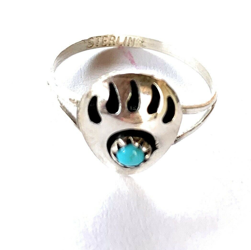 Zuni Sterling Silver Turquoise Bear Paw Ring