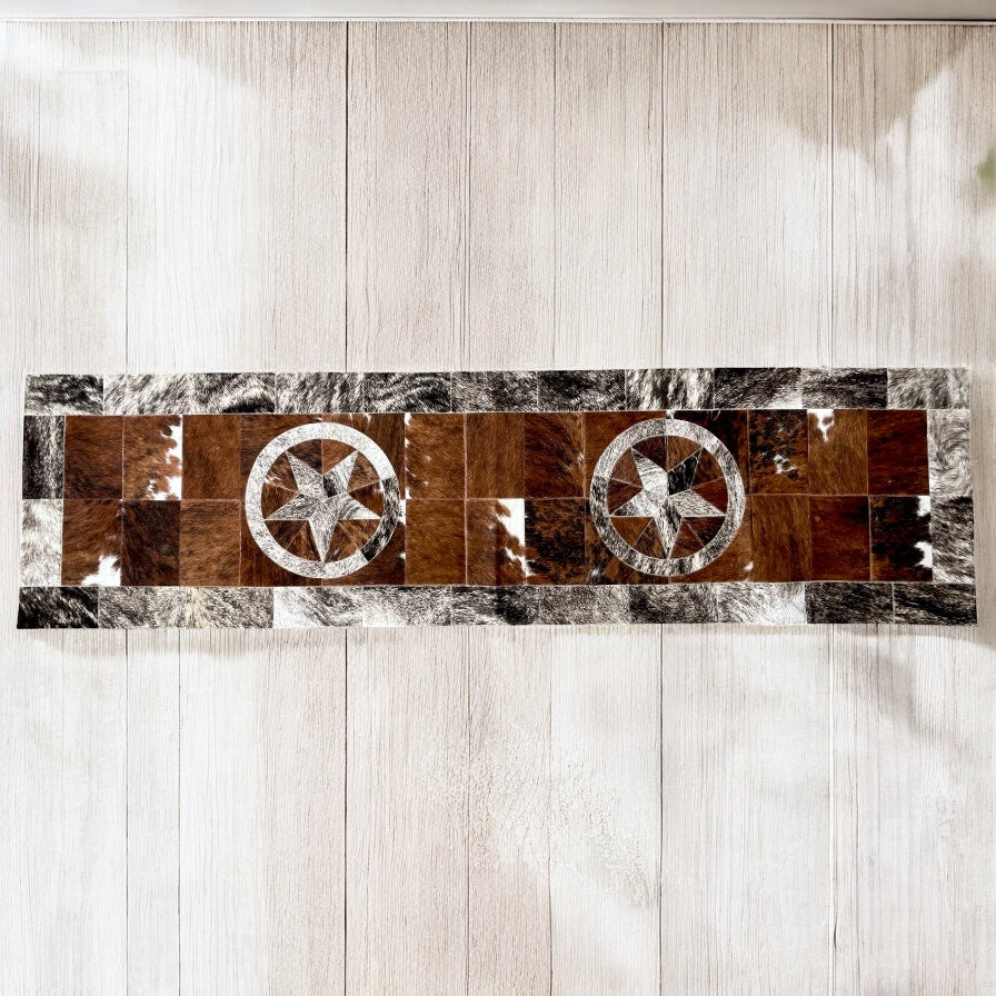 Stars cowhide patchwork runner rug 8x2’