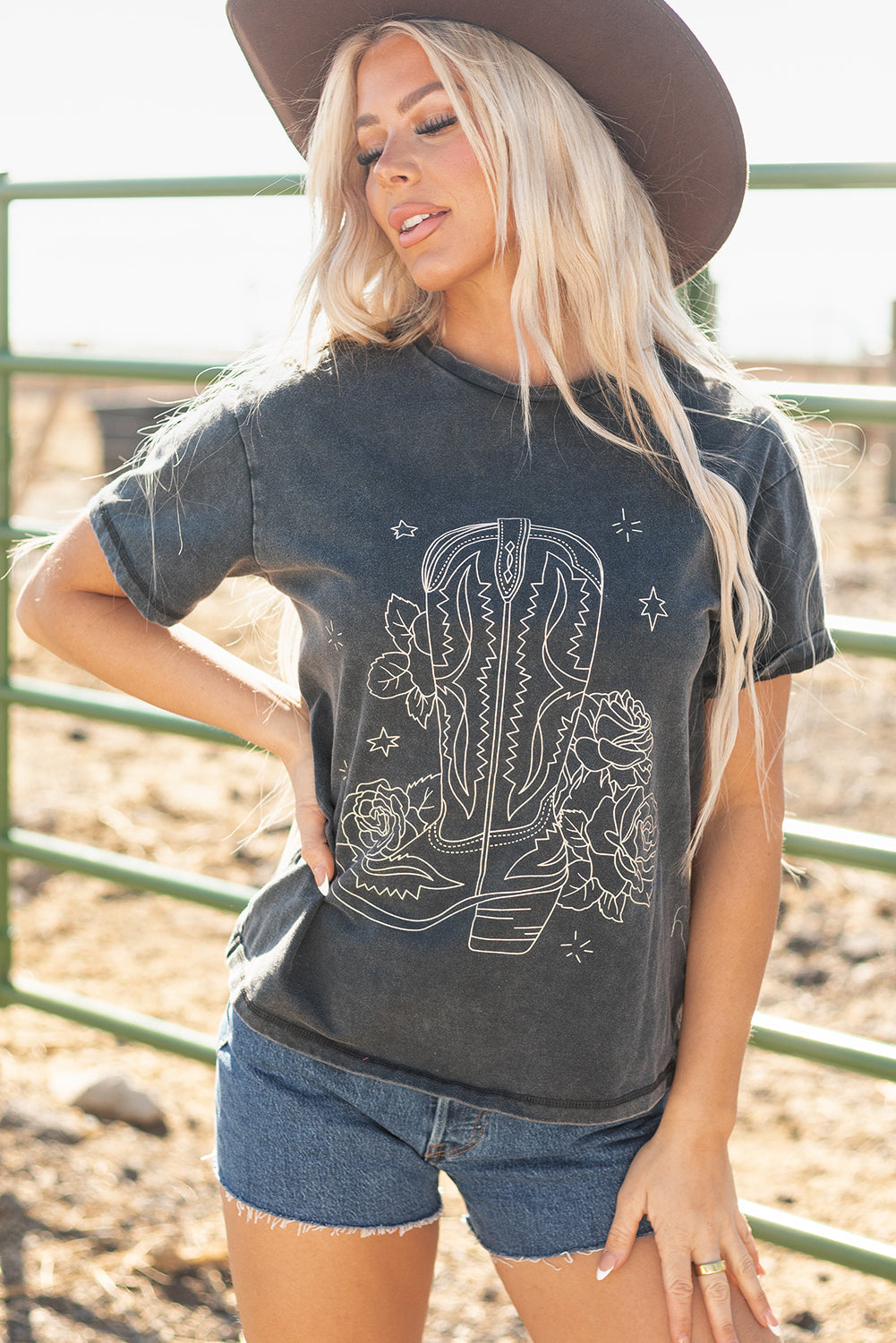 Western Cowboy Boots Graphic Tee for Women