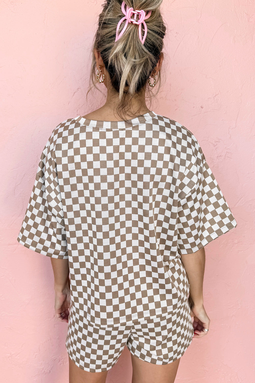 Luxury Checkered Top and Drawstring Shorts Pajama Set