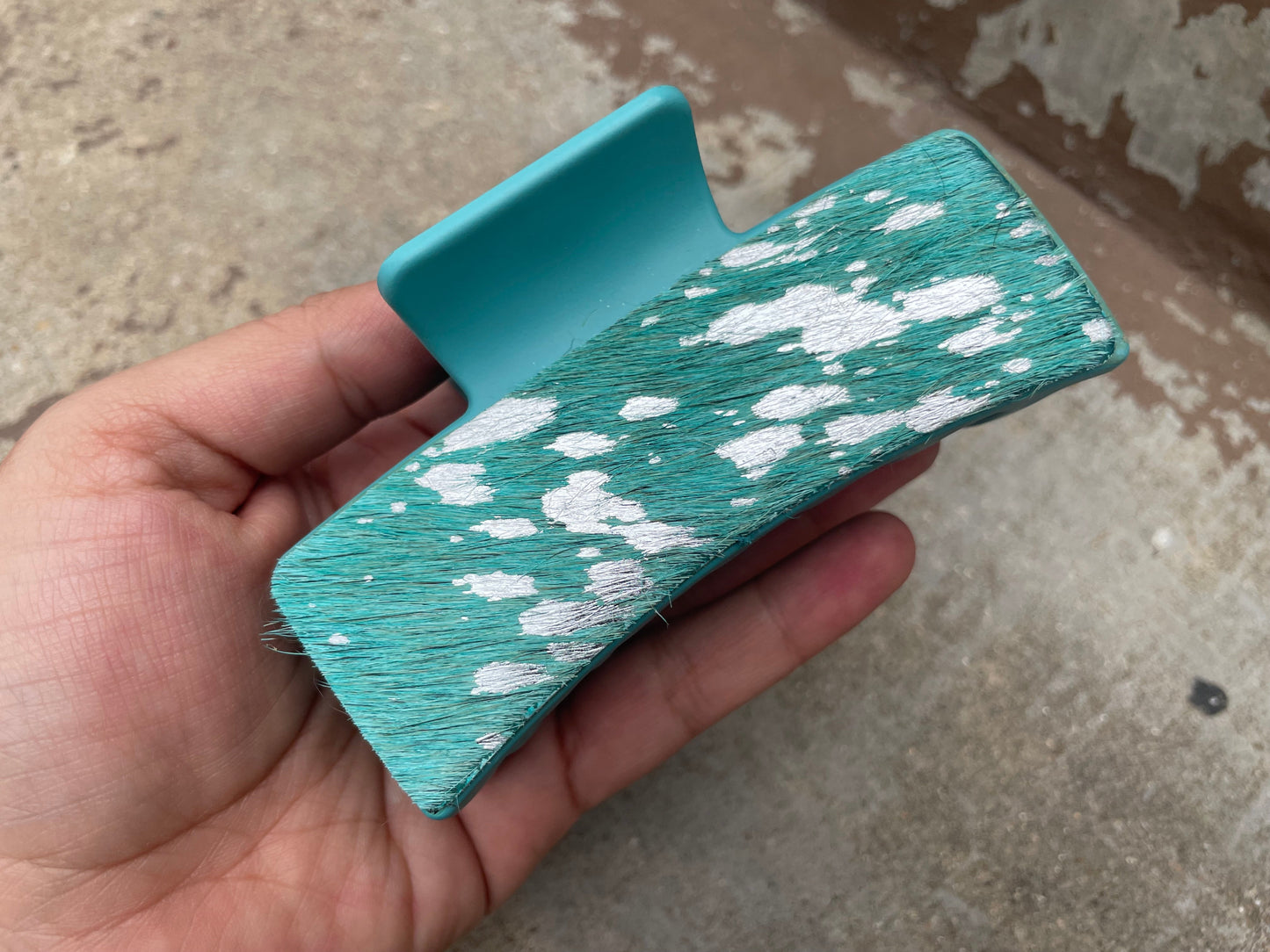 Cowhide Turquoise Tooled Leather Hair Claw Clips 4”