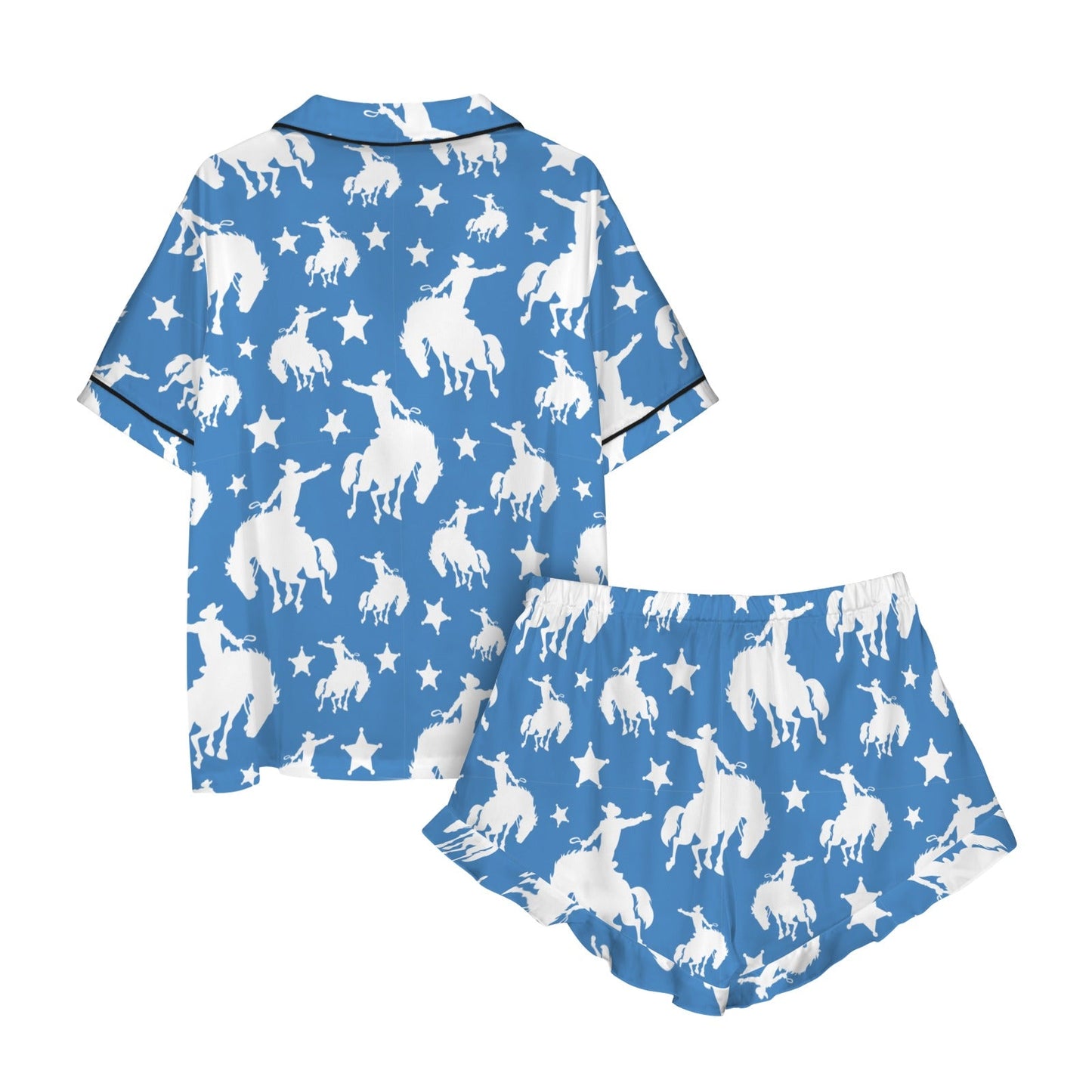 Blue Bronc Satin Ruffle Hem Pajama set