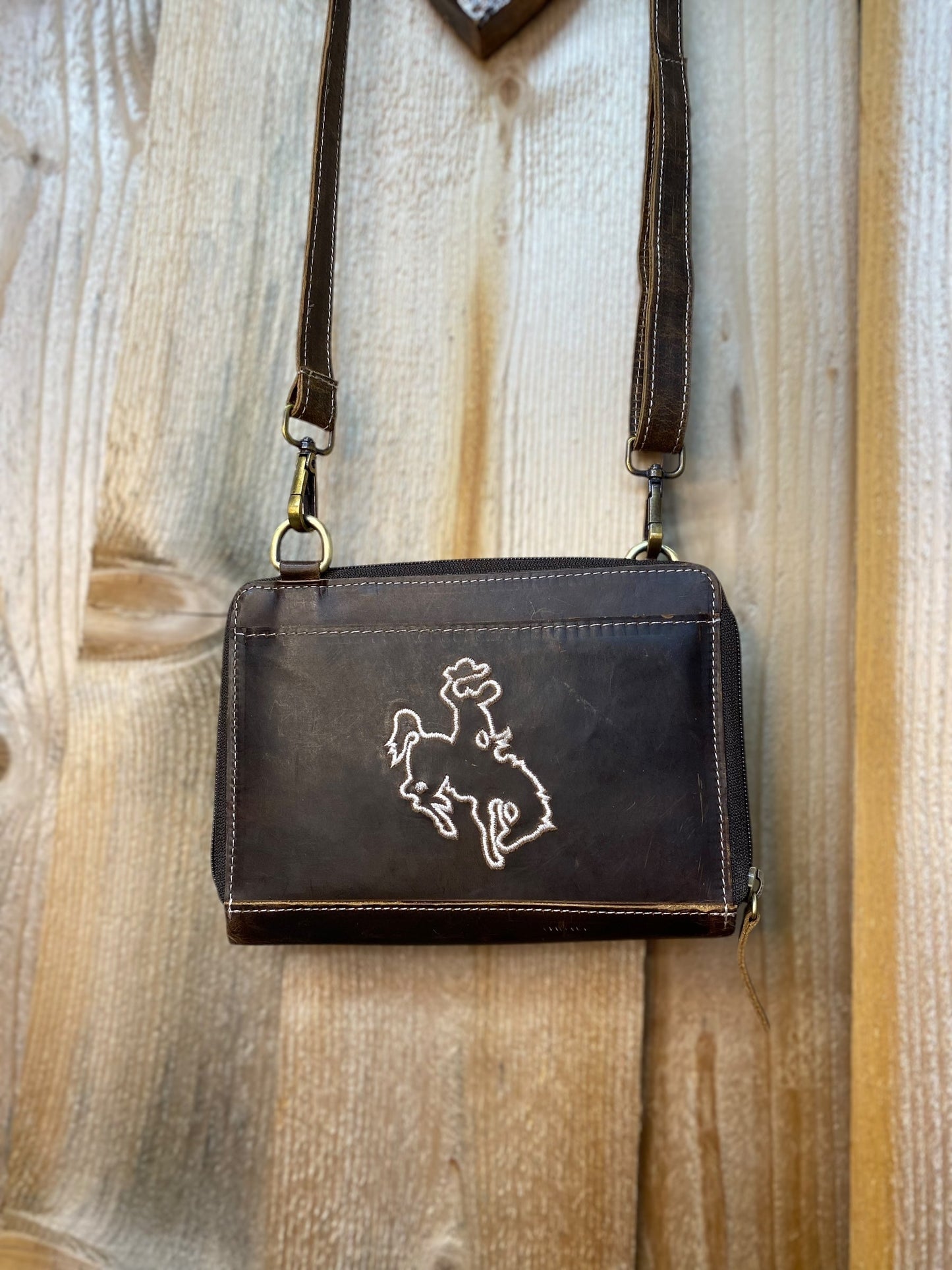 Bucking Horse Rustic Leather All Tooled Leather Crossbody
