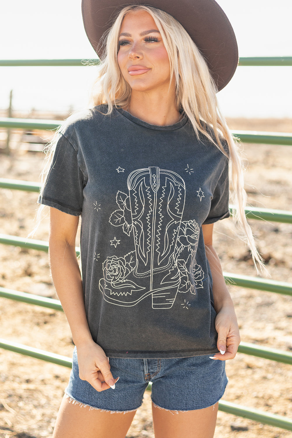 Western Cowboy Boots Graphic Tee for Women