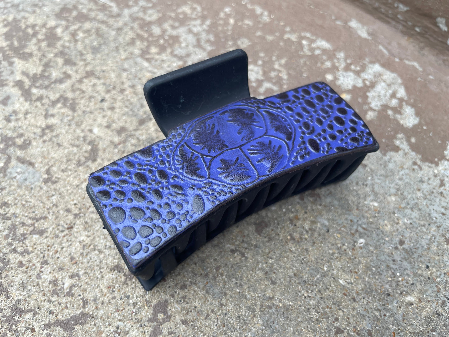 Purple Tooled Leather Hair Claw Clips 3”