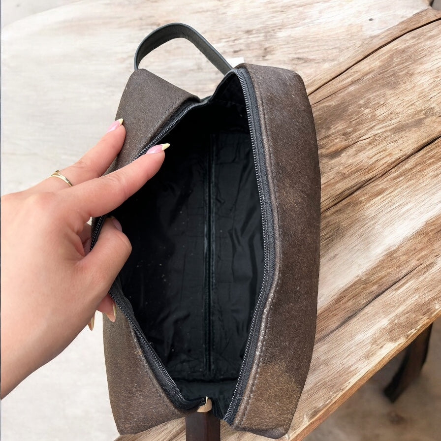 Brown cowhide toiletry bag