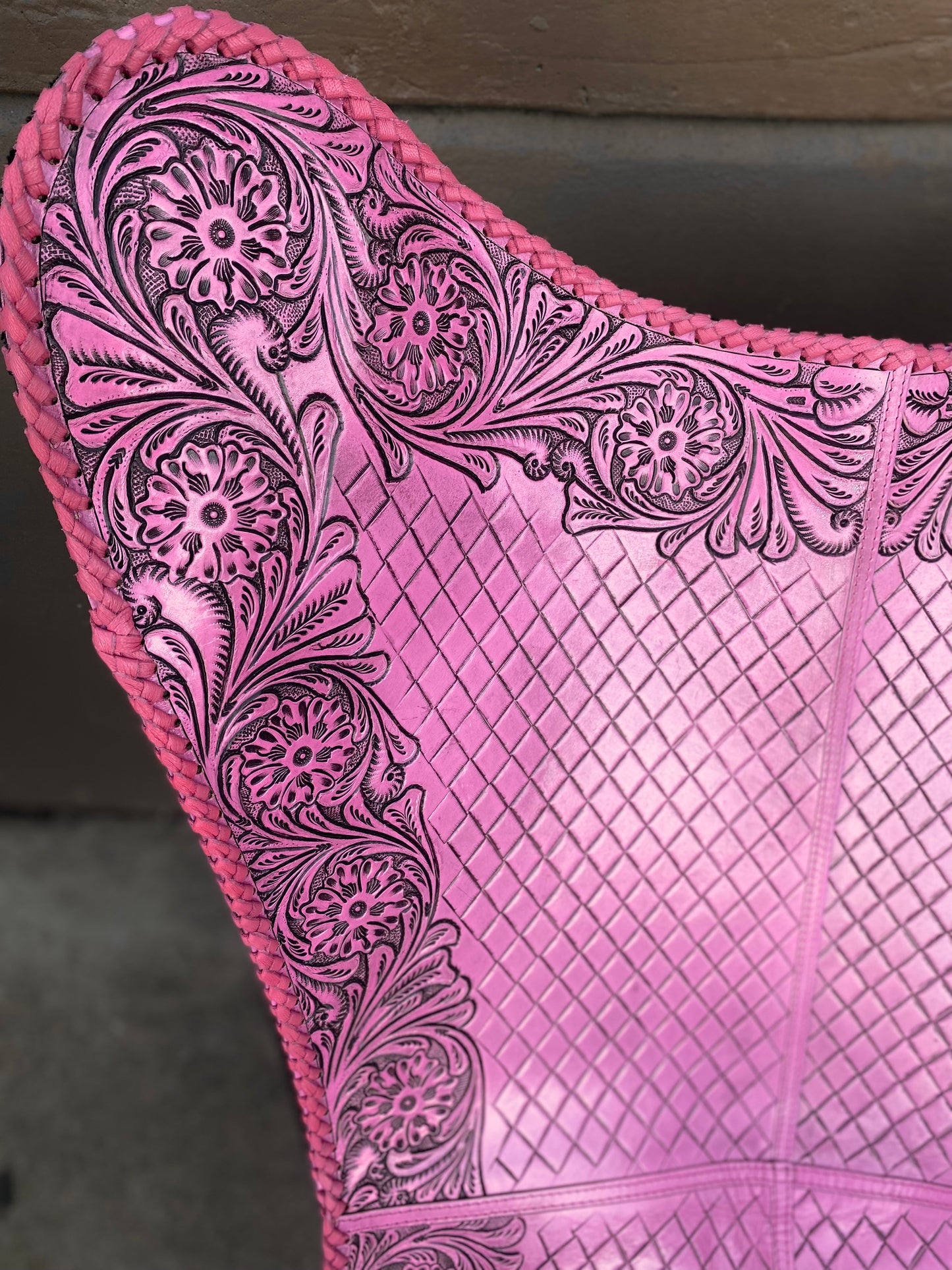 Pink Tooled Leather Butterfly Chair