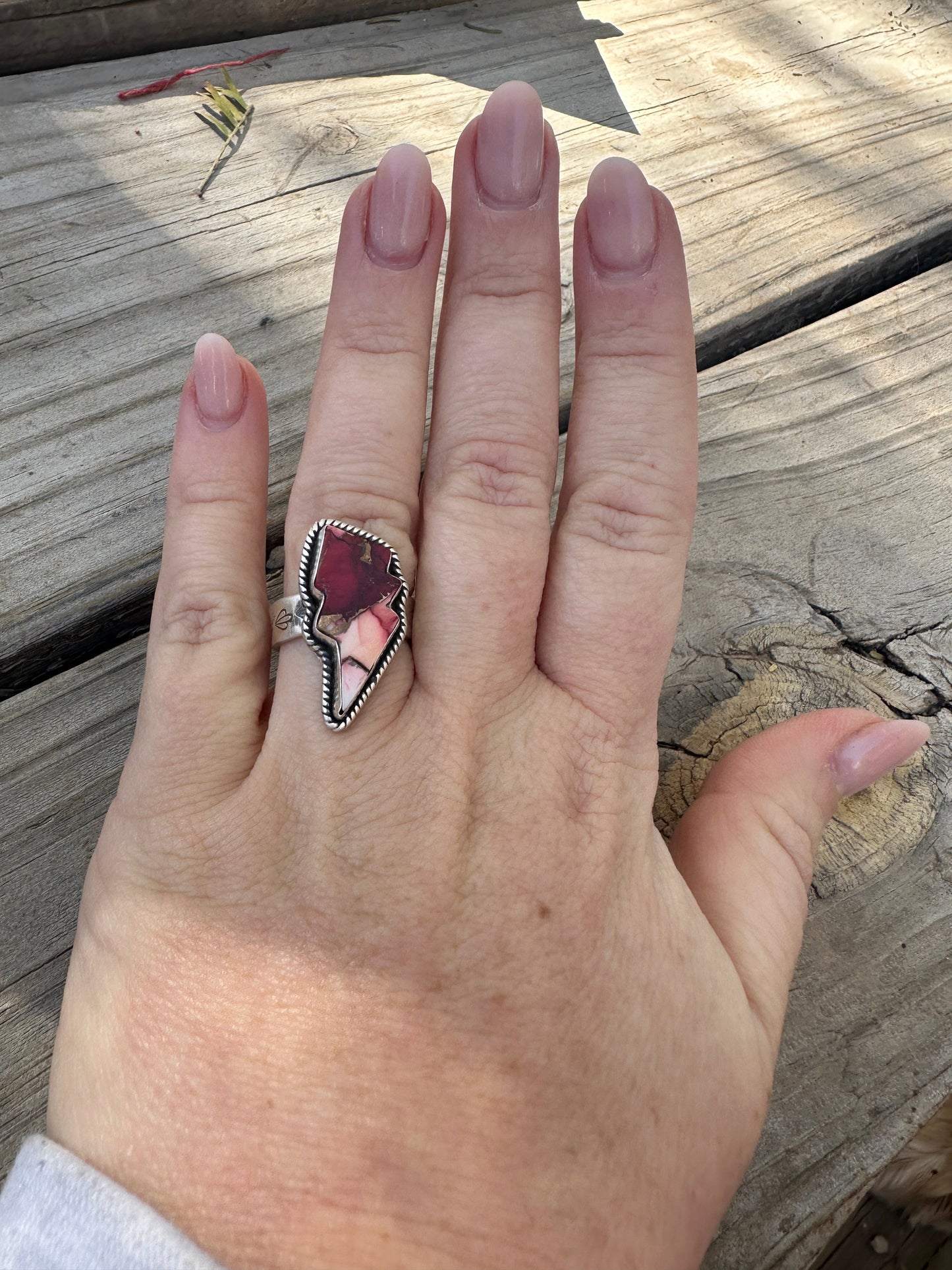 Beautiful Handmade Dahlia Rose And Sterling Silver Adjustable Lightening Bolt Ring